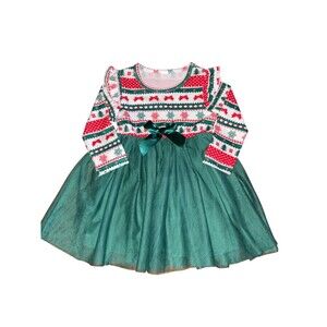 Baby Girls Red & Green Tulle Christmas Bow Dress, 12-18 Months, Holiday, Festive
